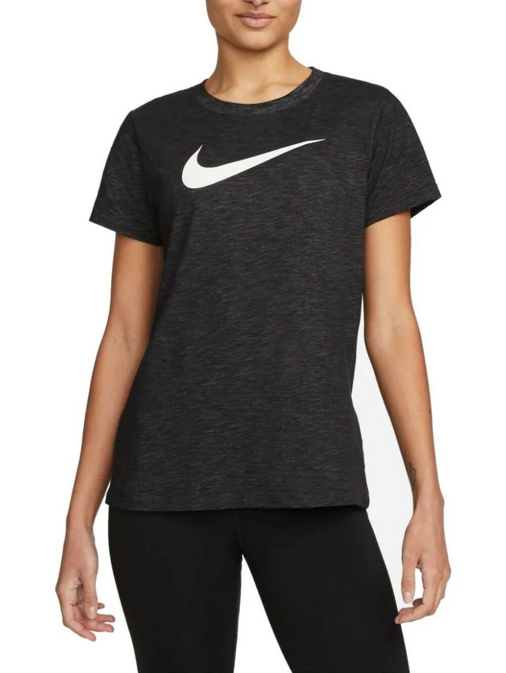 Nike Dri-FIT Women's Training T-Shirt Tee Black Heather White Swoosh Large